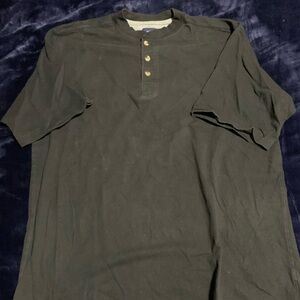 Puritan Black Henley Shirt. Short sleeve. Large. 100% cotton.